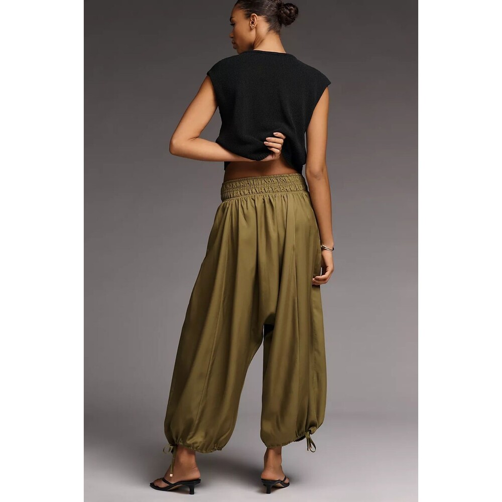Anthropologie Women’s Draped Balloon Harem Pants size M NWT Olive Green Pull-On - Picture 3 of 10